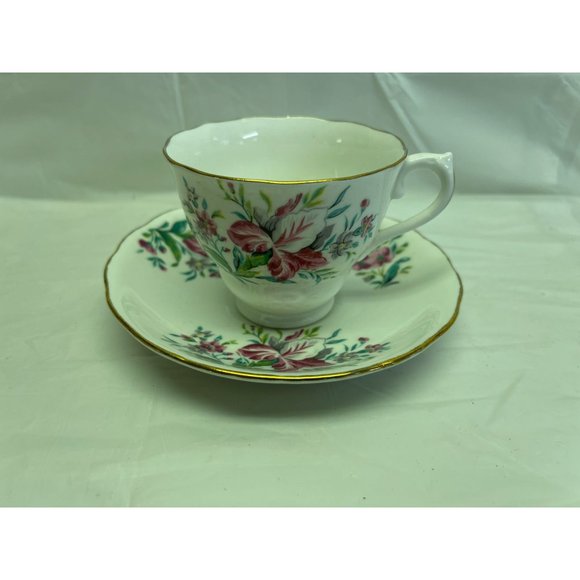 Colclough Teacup Saucer Set Fine Bone China England Pink White Floral - Picture 1 of 5